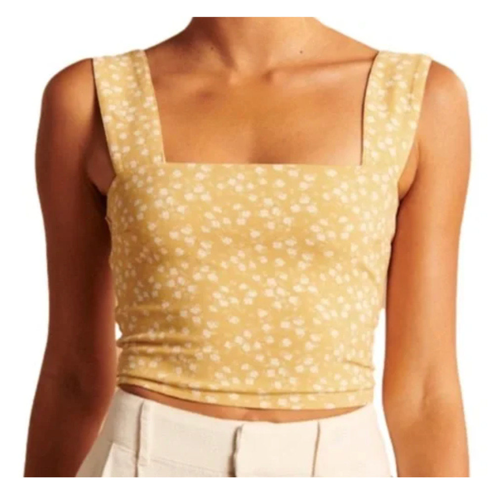 Abercrombie & Fitch Women's Ditsy Floral Smocked Cropped Top Sherbet Size XS - Picture 3 of 13